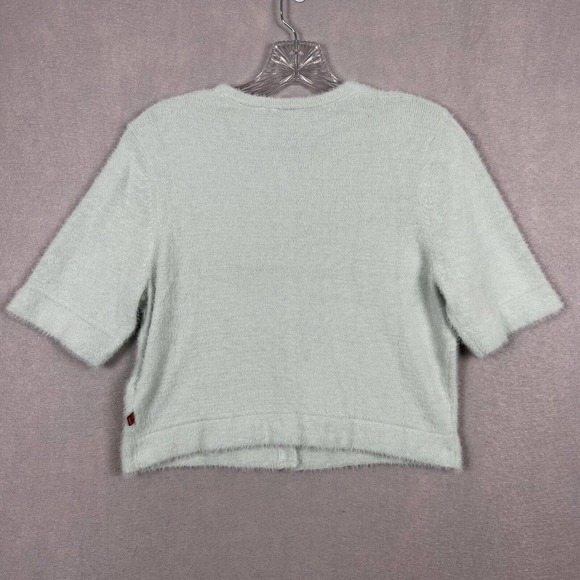 Levi's Crop Top Size Medium Mint Green Fuzzy Button Up Short Sleeve Cozy - Picture 10 of 11